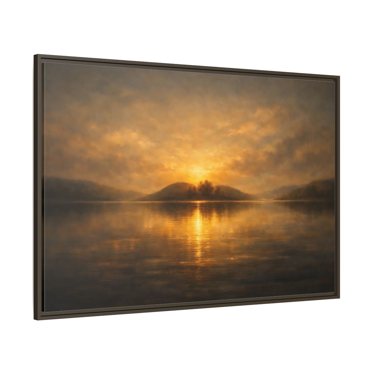 Main Mockup. Nature Sunset Lake Golden Lake Sunset shown as stretched canvas wall art