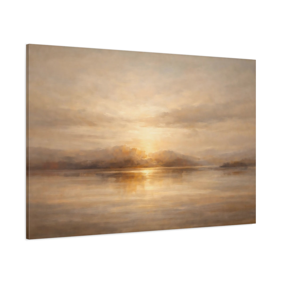 Main Mockup. Nature Sunset Lake Golden Sunset shown as stretched canvas wall art