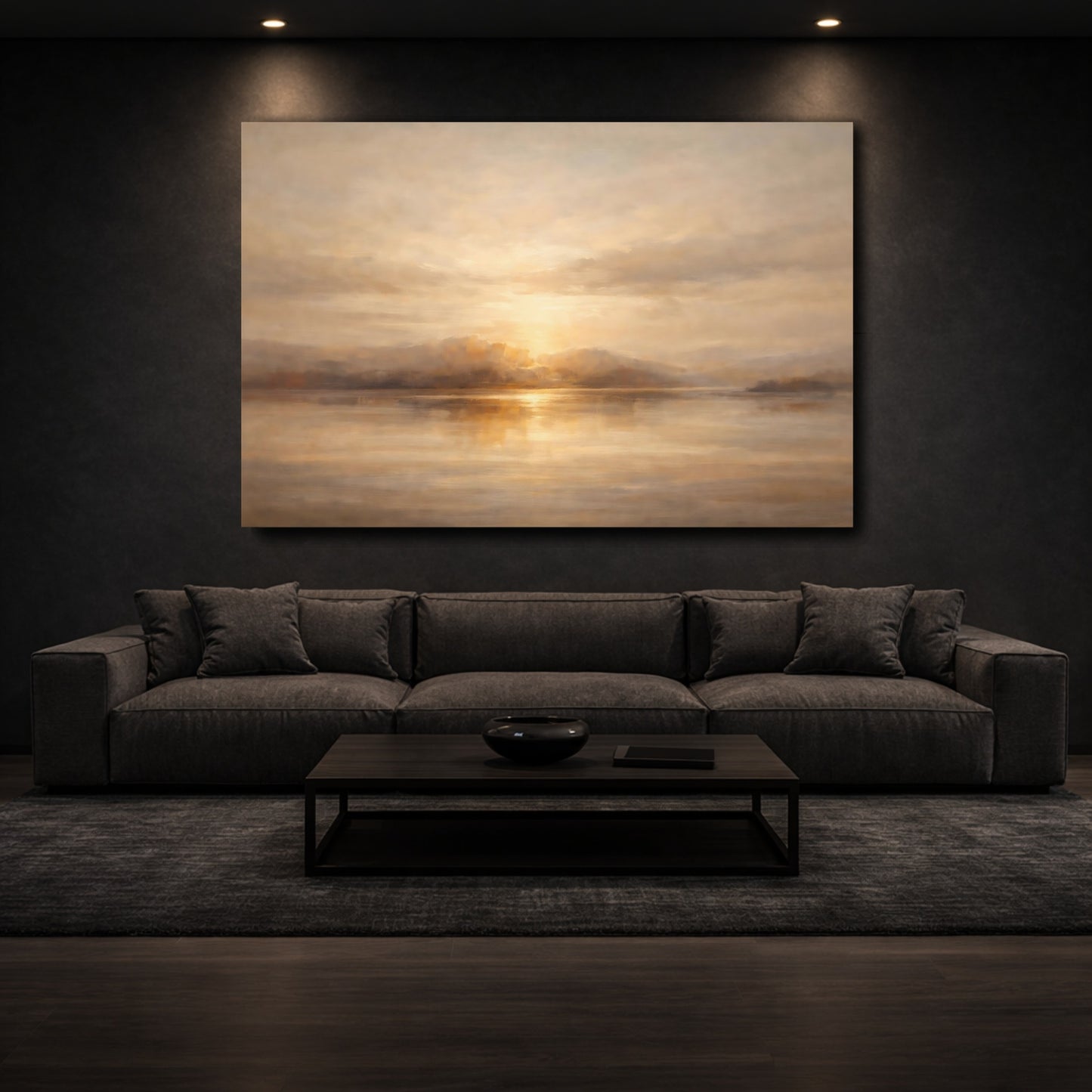Mockup 2. Nature Sunset Lake Golden Sunset shown as stretched canvas wall art