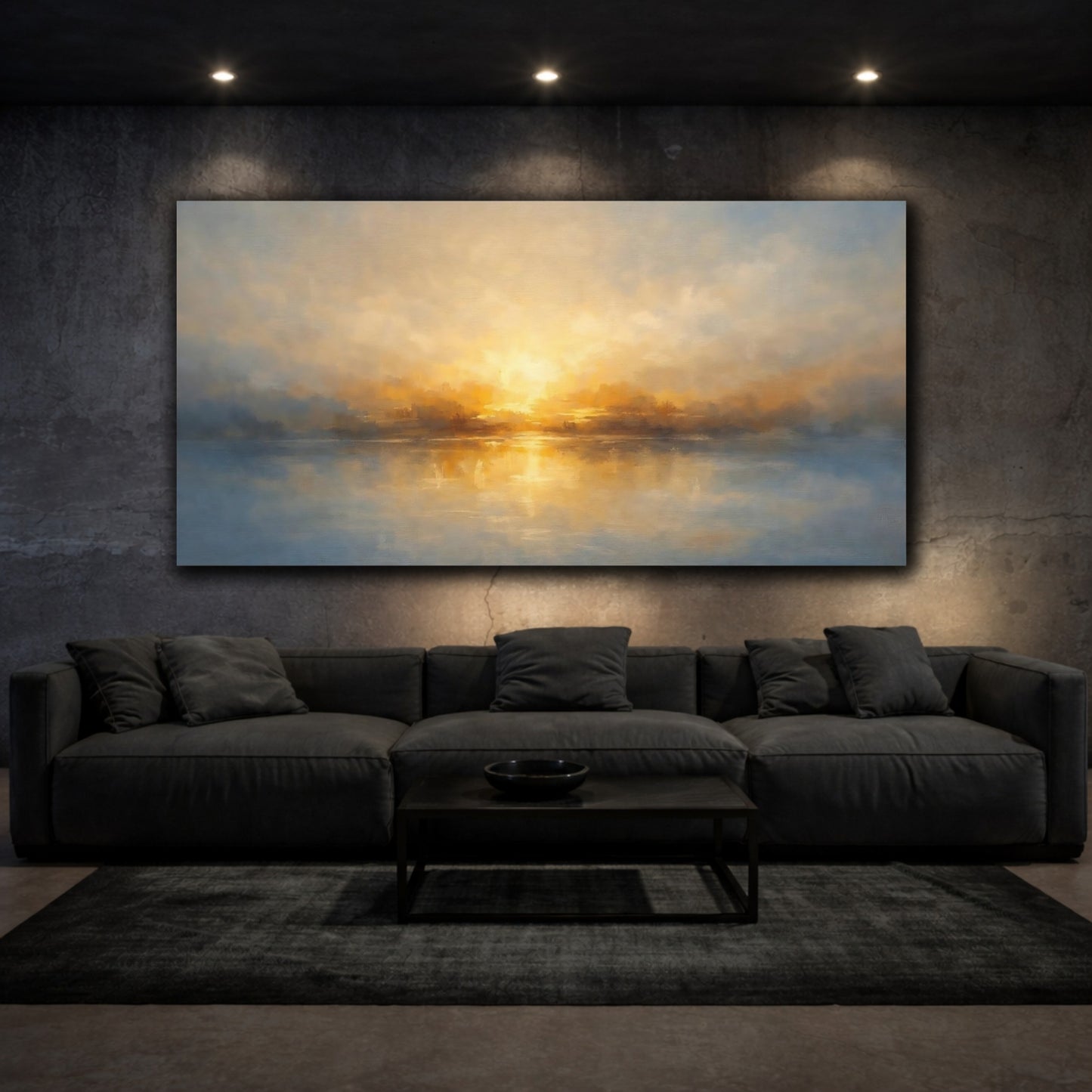 Mockup 2. Nature Sunset Lake Golden Sunset Waters shown as stretched canvas wall art