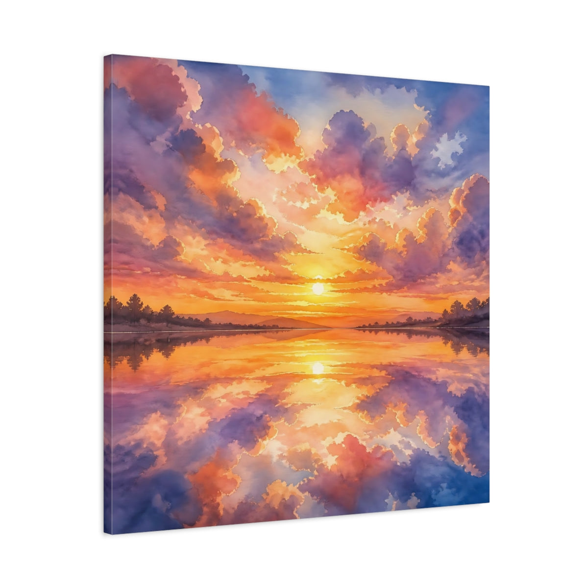 Side Mockup 3. Nature Sunset Lake Orange Purple Sunset shown as stretched canvas wall art