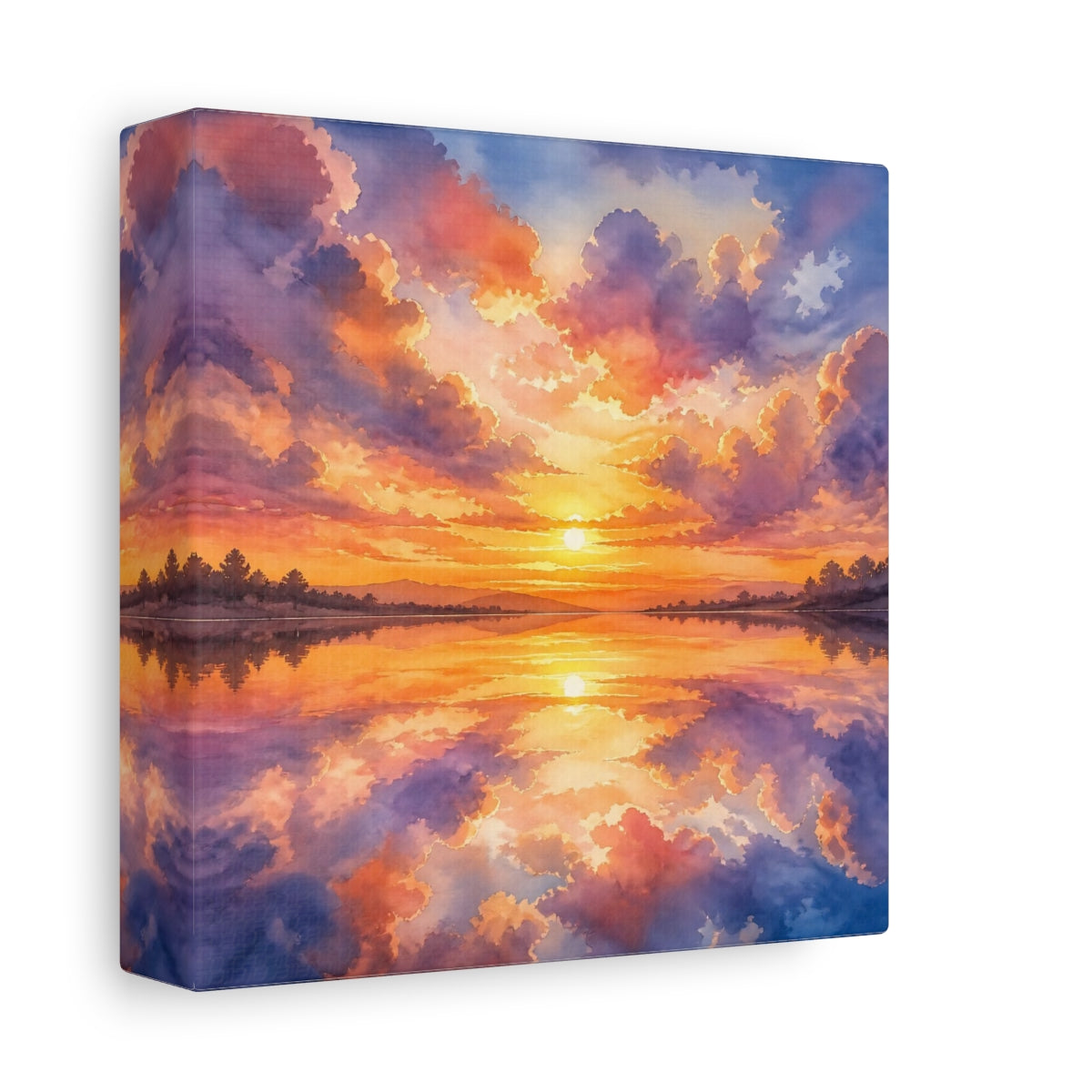 Side Mockup 2. Nature Sunset Lake Orange Purple Sunset shown as stretched canvas wall art