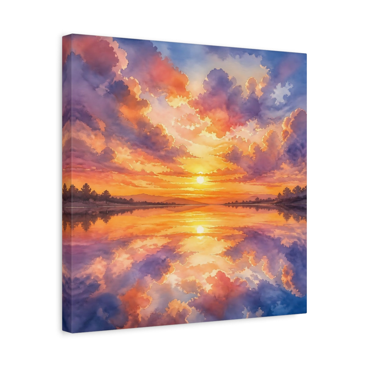 Side Mockup 6. Nature Sunset Lake Orange Purple Sunset shown as stretched canvas wall art