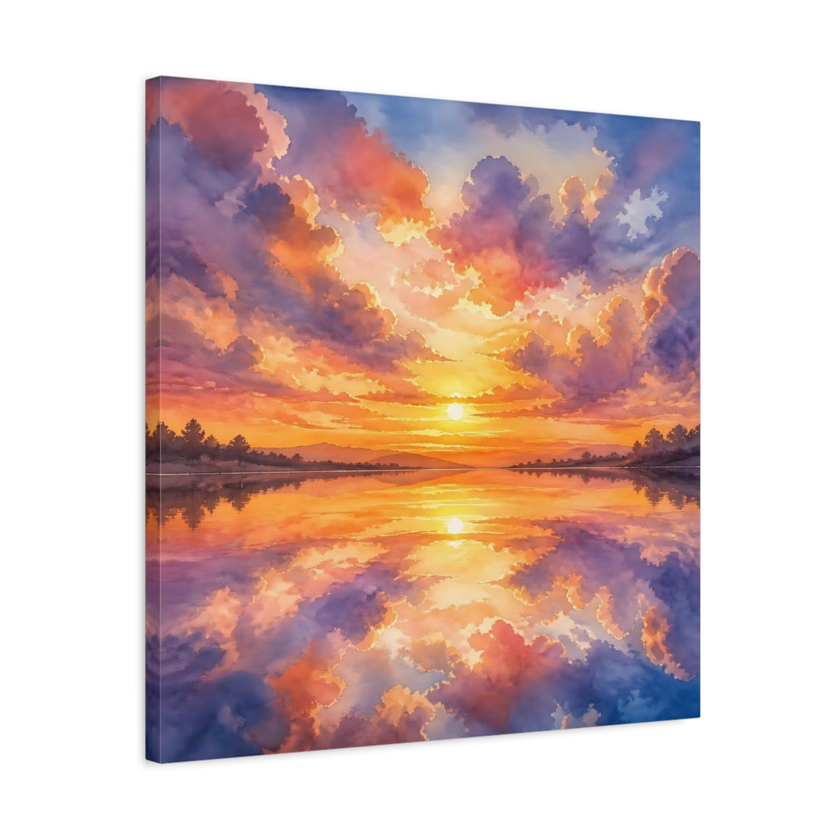 Side Mockup 4. Nature Sunset Lake Orange Purple Sunset shown as stretched canvas wall art
