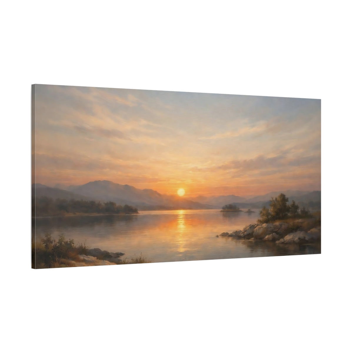 Main Mockup. Nature Sunset Lake Sunset Landscape shown as stretched canvas wall art