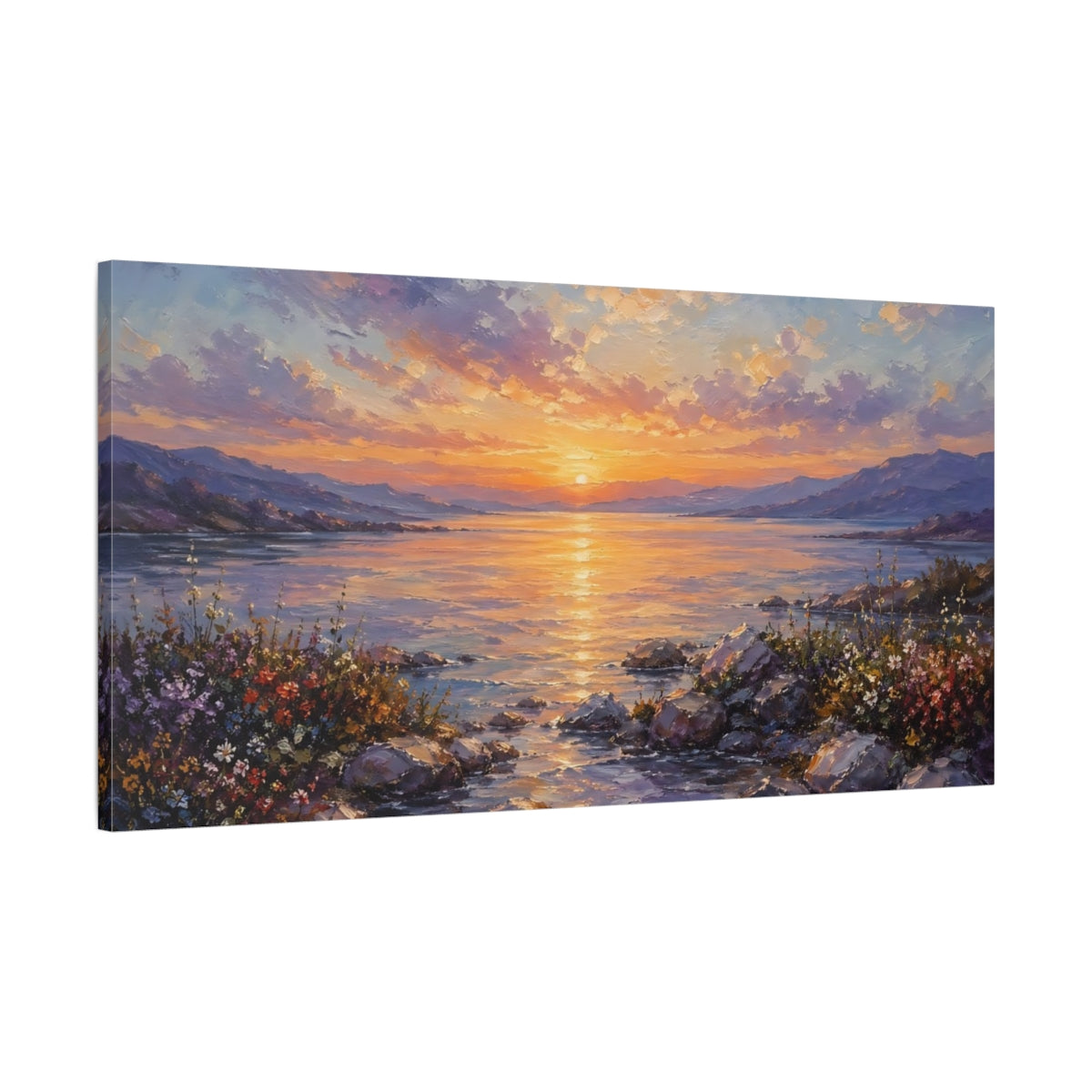 Main Mockup. Nature Sunset Lake Sunset Landscape shown as stretched canvas wall art