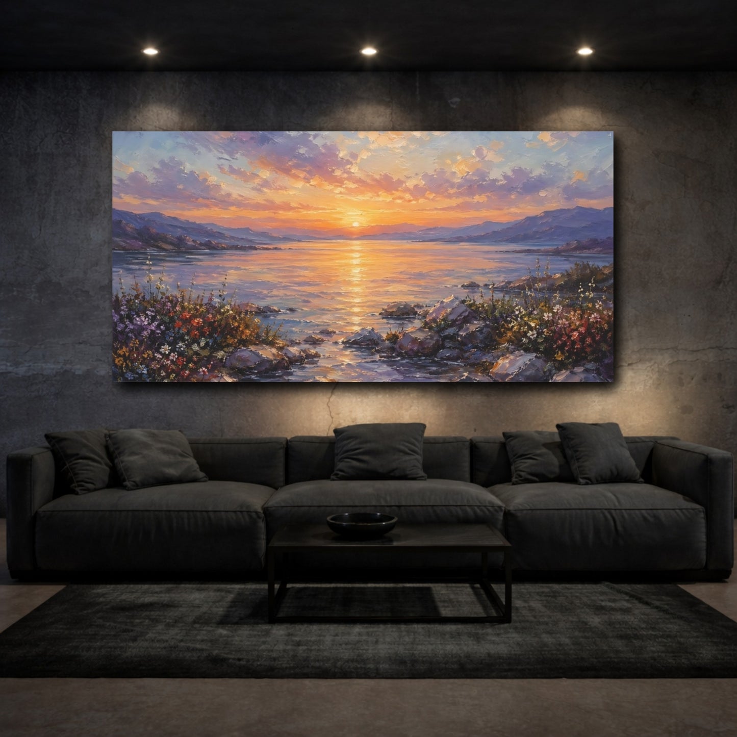 Mockup 2. Nature Sunset Lake Sunset Landscape shown as stretched canvas wall art