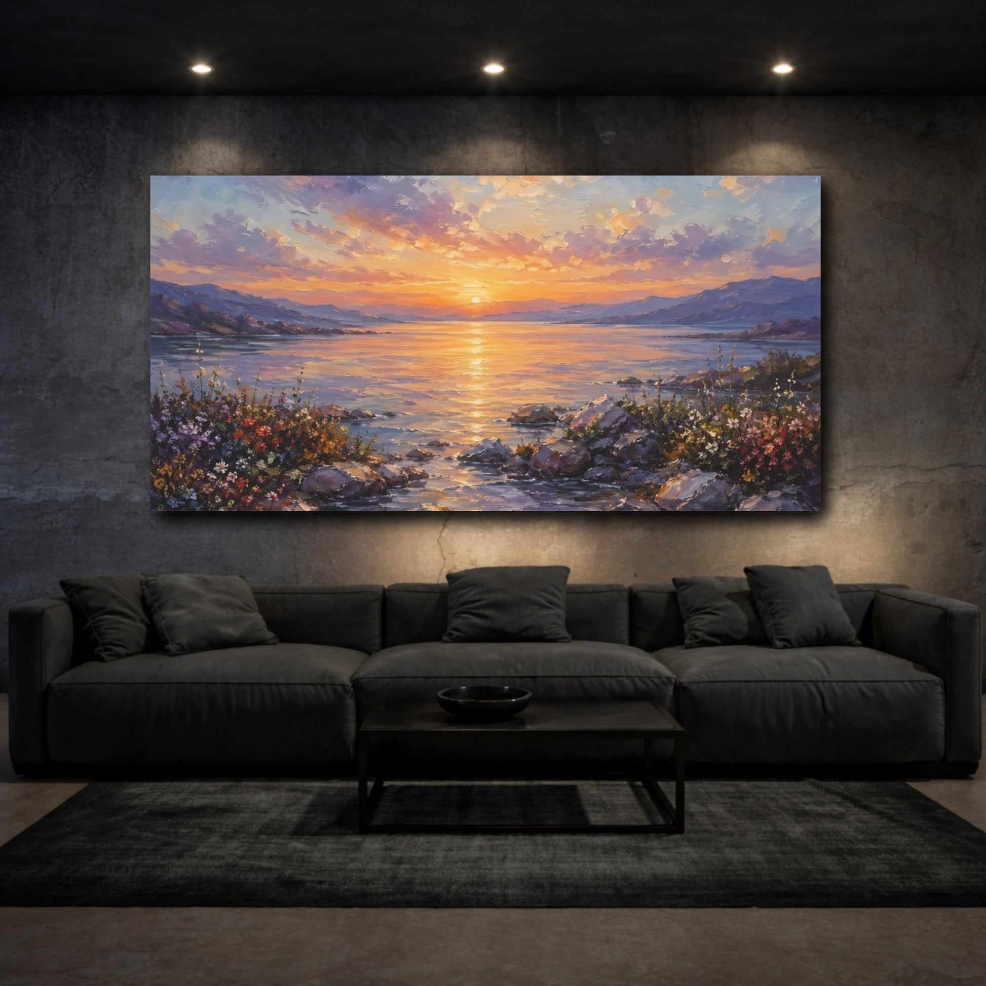 Mockup 2. Nature Sunset Lake Sunset Landscape shown as stretched canvas wall art