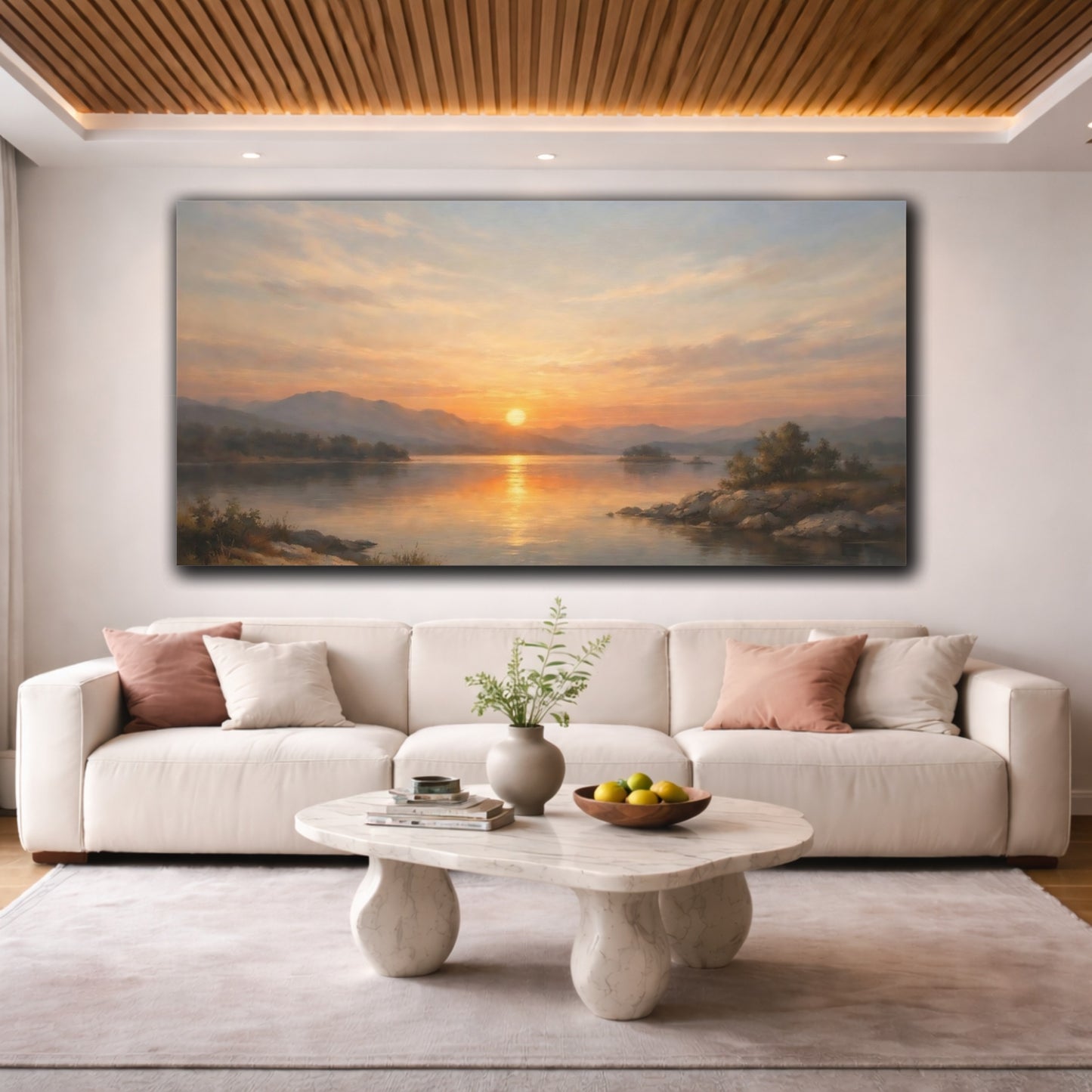 Mockup 3. Nature Sunset Lake Sunset Landscape shown as stretched canvas wall art