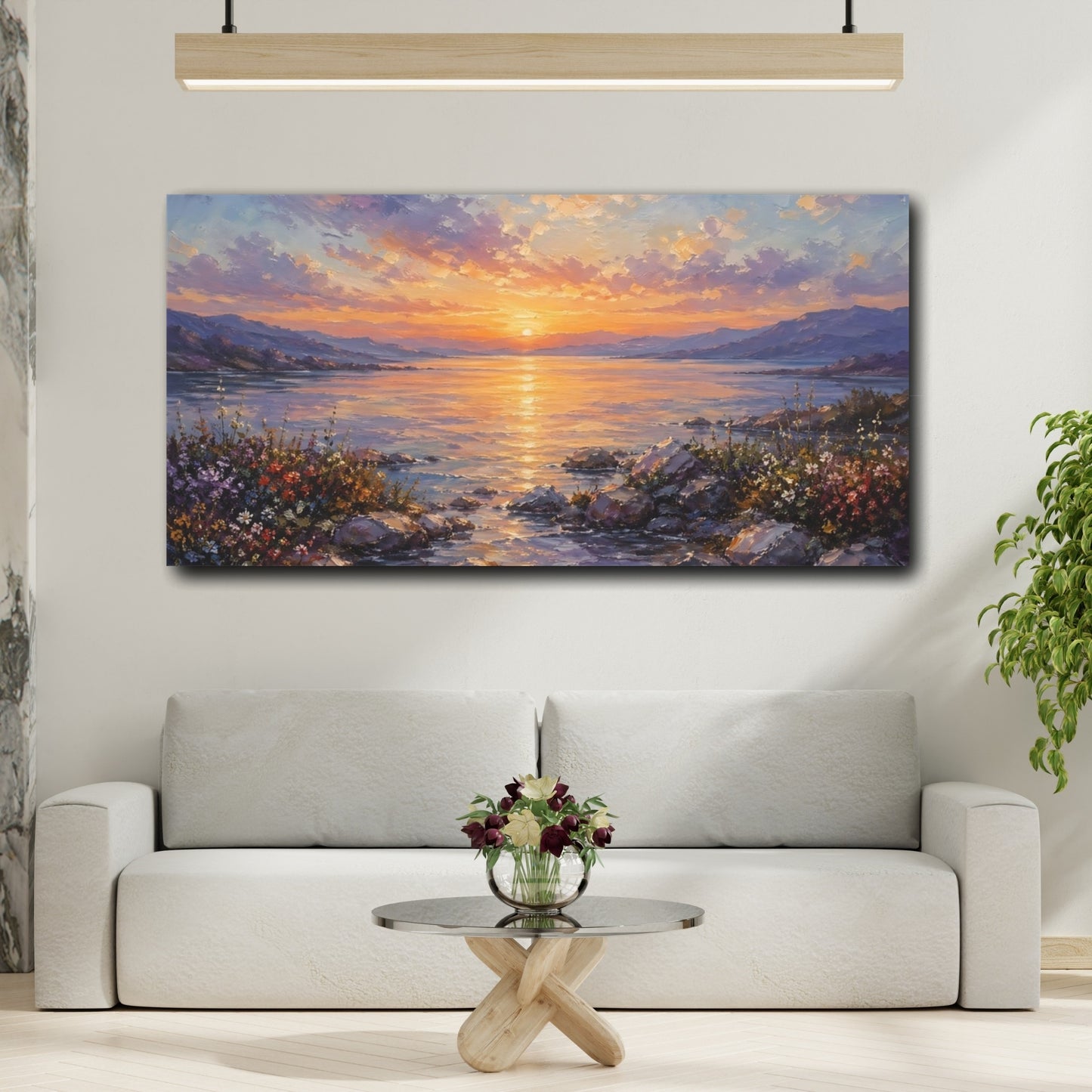Mockup 3. Nature Sunset Lake Sunset Landscape shown as stretched canvas wall art
