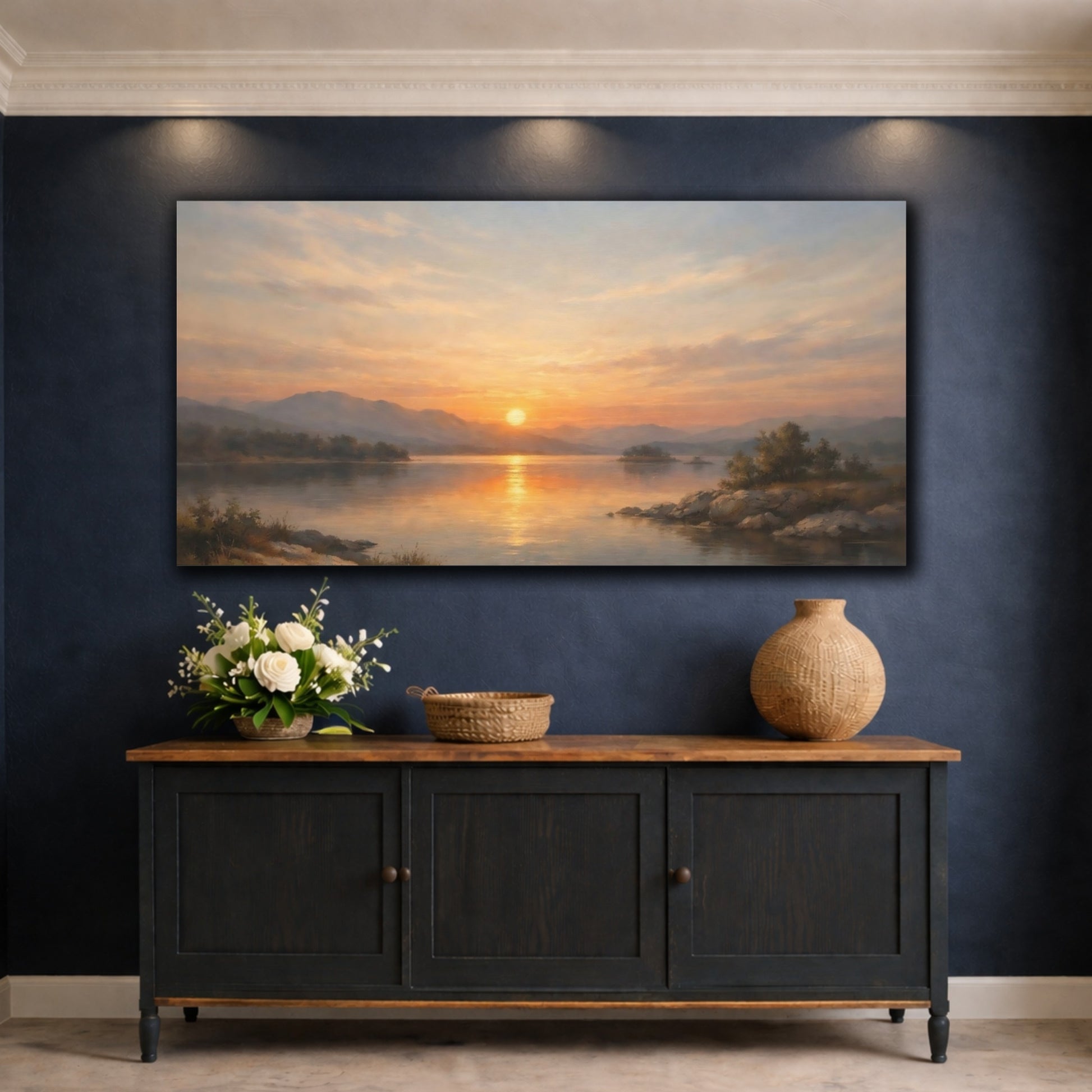 Mockup 4. Nature Sunset Lake Sunset Landscape shown as stretched canvas wall art