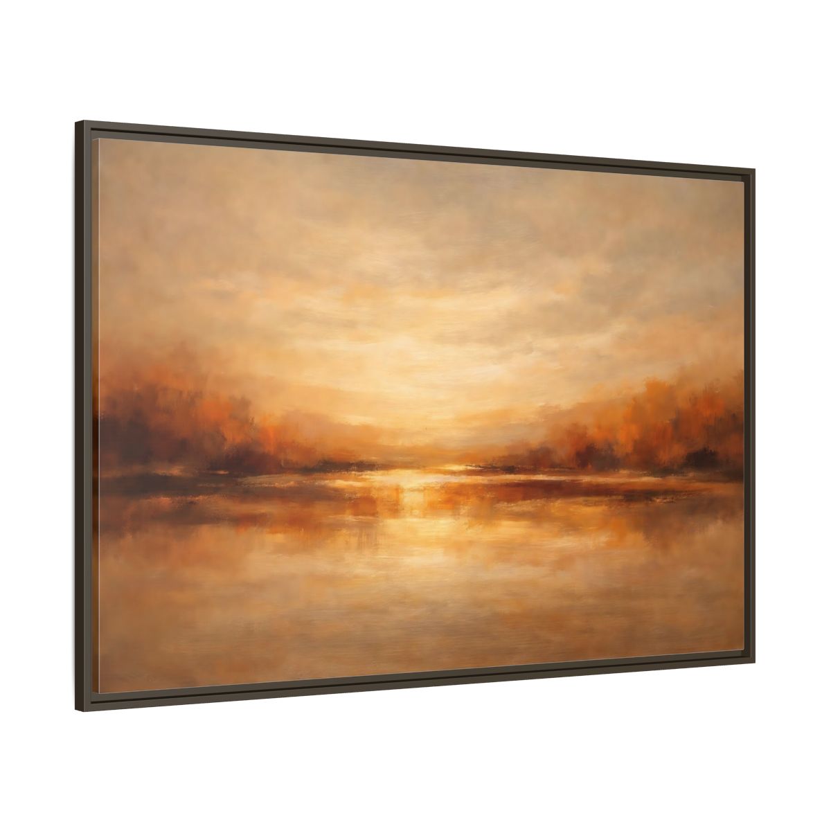 Main Mockup. Nature Sunset Lake Warm Autumn Landscape shown as stretched canvas wall art