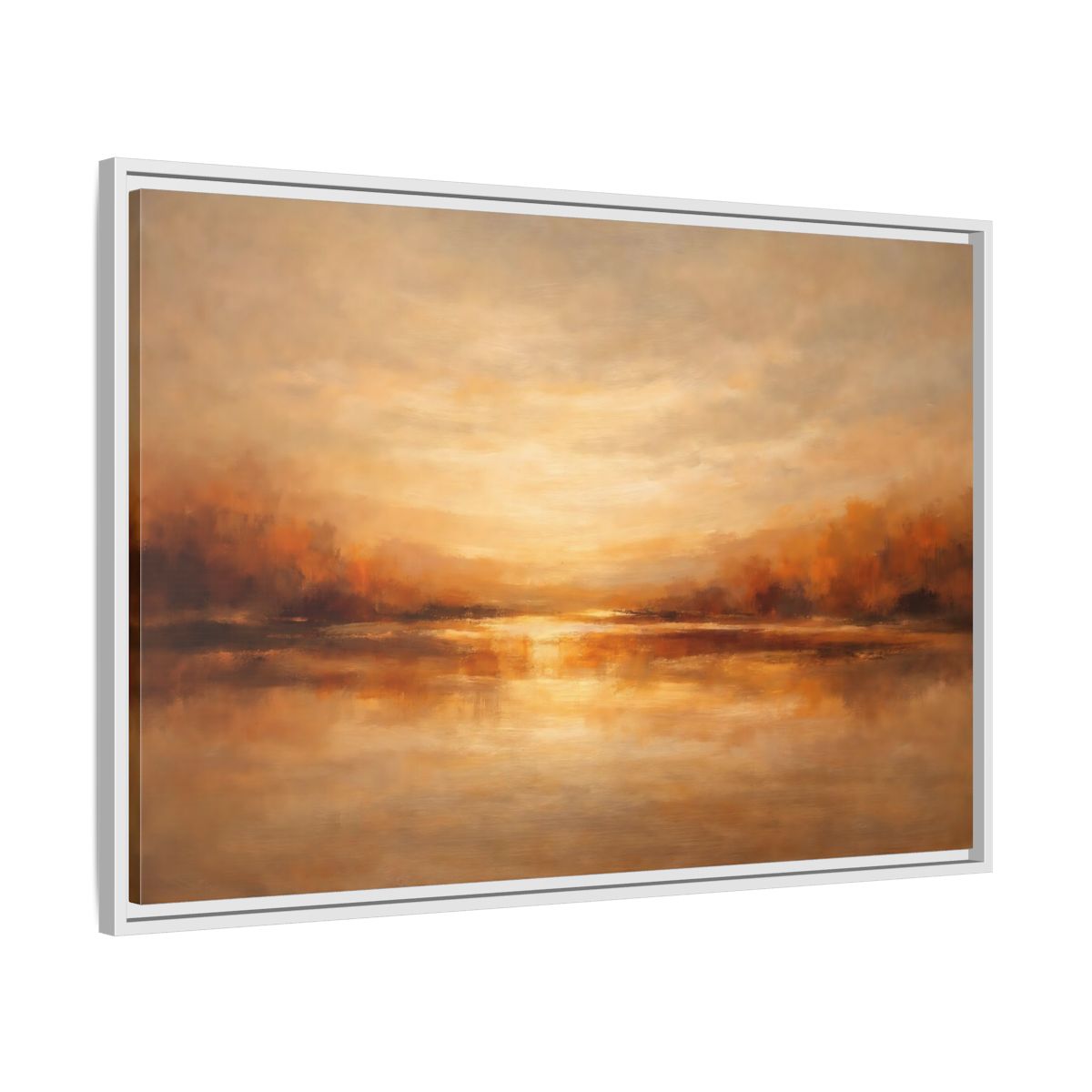 Side Mockup 8. Nature Sunset Lake Warm Autumn Landscape shown as stretched canvas wall art