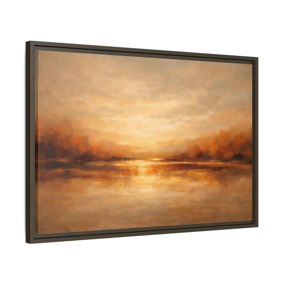 Side Mockup 11. Nature Sunset Lake Warm Autumn Landscape shown as stretched canvas wall art