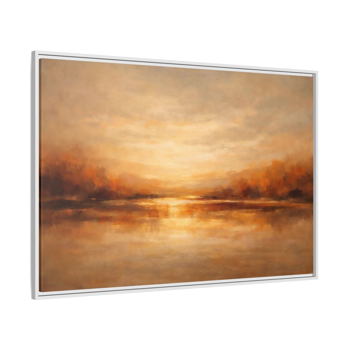 Side Mockup 7. Nature Sunset Lake Warm Autumn Landscape shown as stretched canvas wall art
