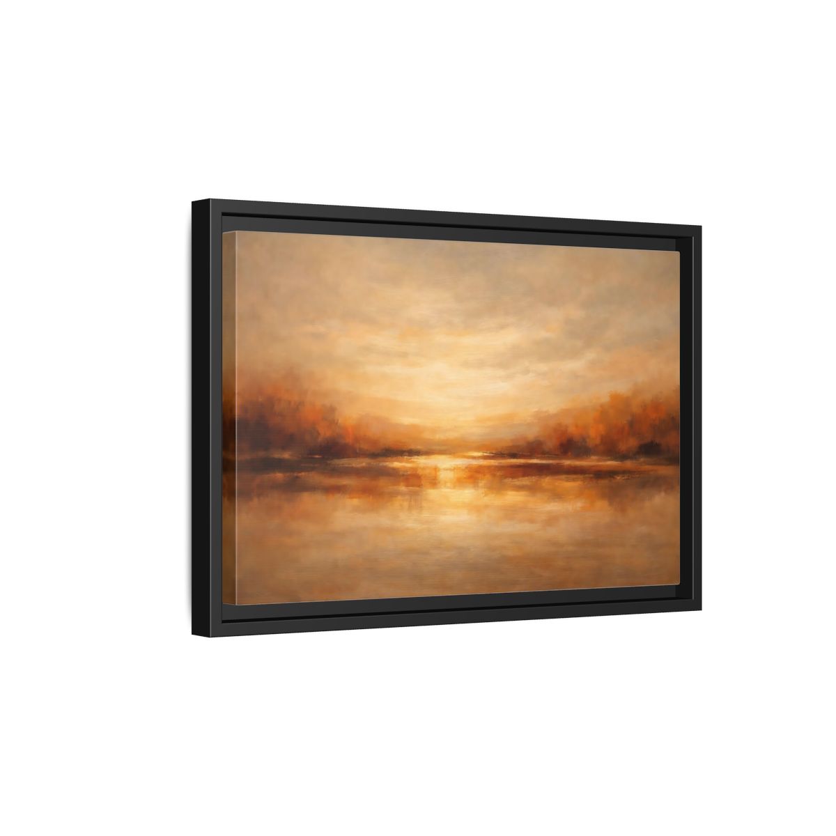 Side Mockup 6. Nature Sunset Lake Warm Autumn Landscape shown as stretched canvas wall art