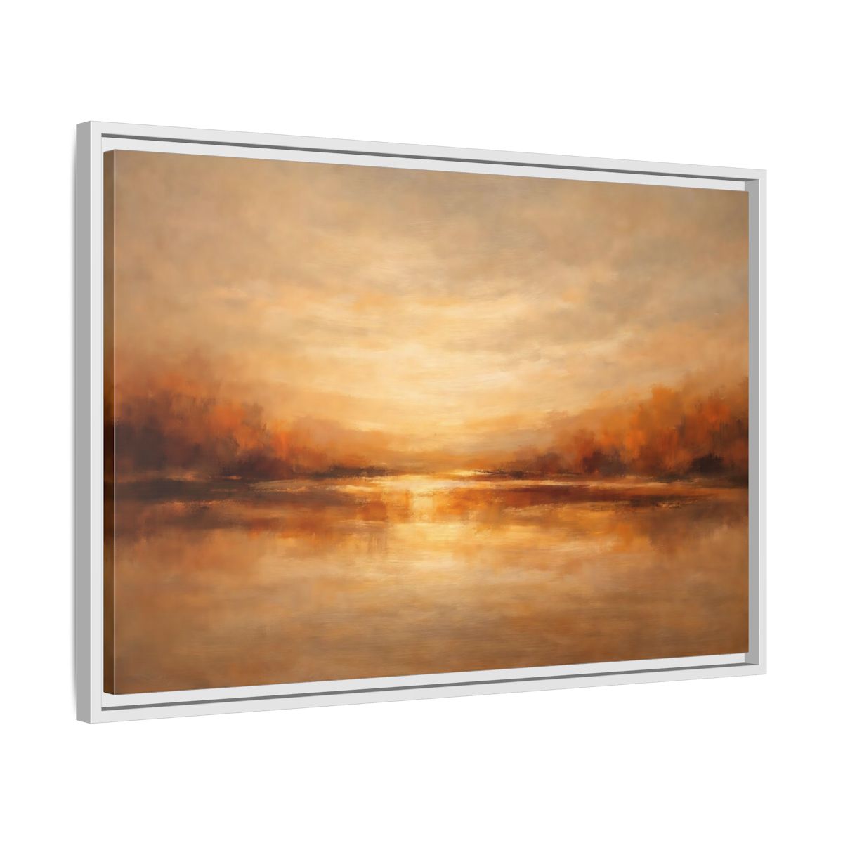 Side Mockup 10. Nature Sunset Lake Warm Autumn Landscape shown as stretched canvas wall art