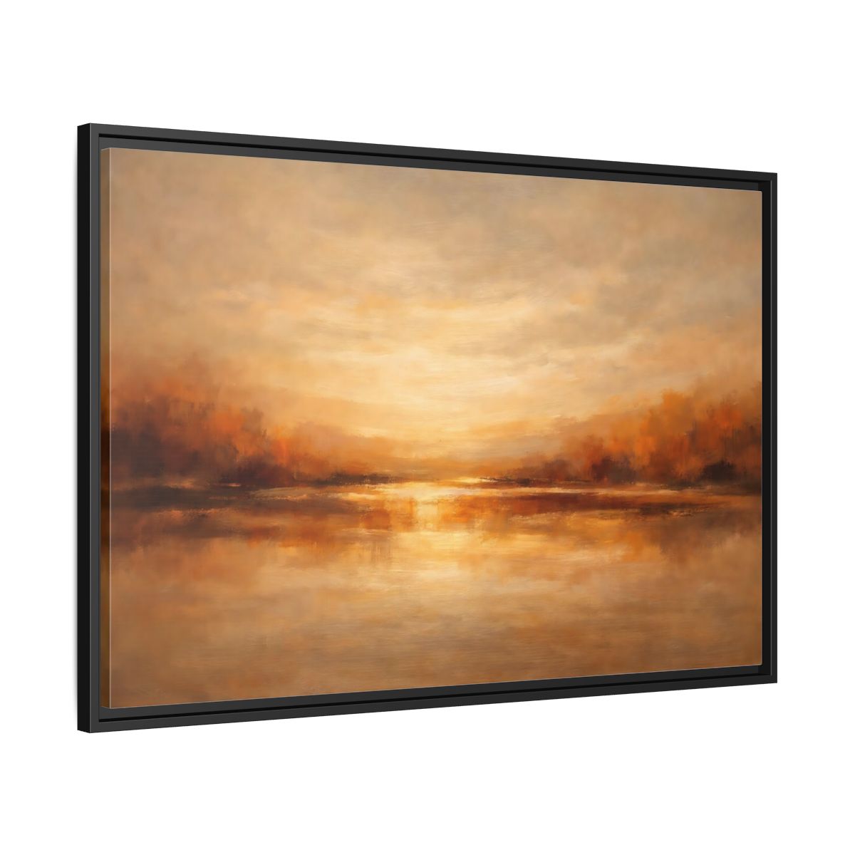 Side Mockup 13. Nature Sunset Lake Warm Autumn Landscape shown as stretched canvas wall art