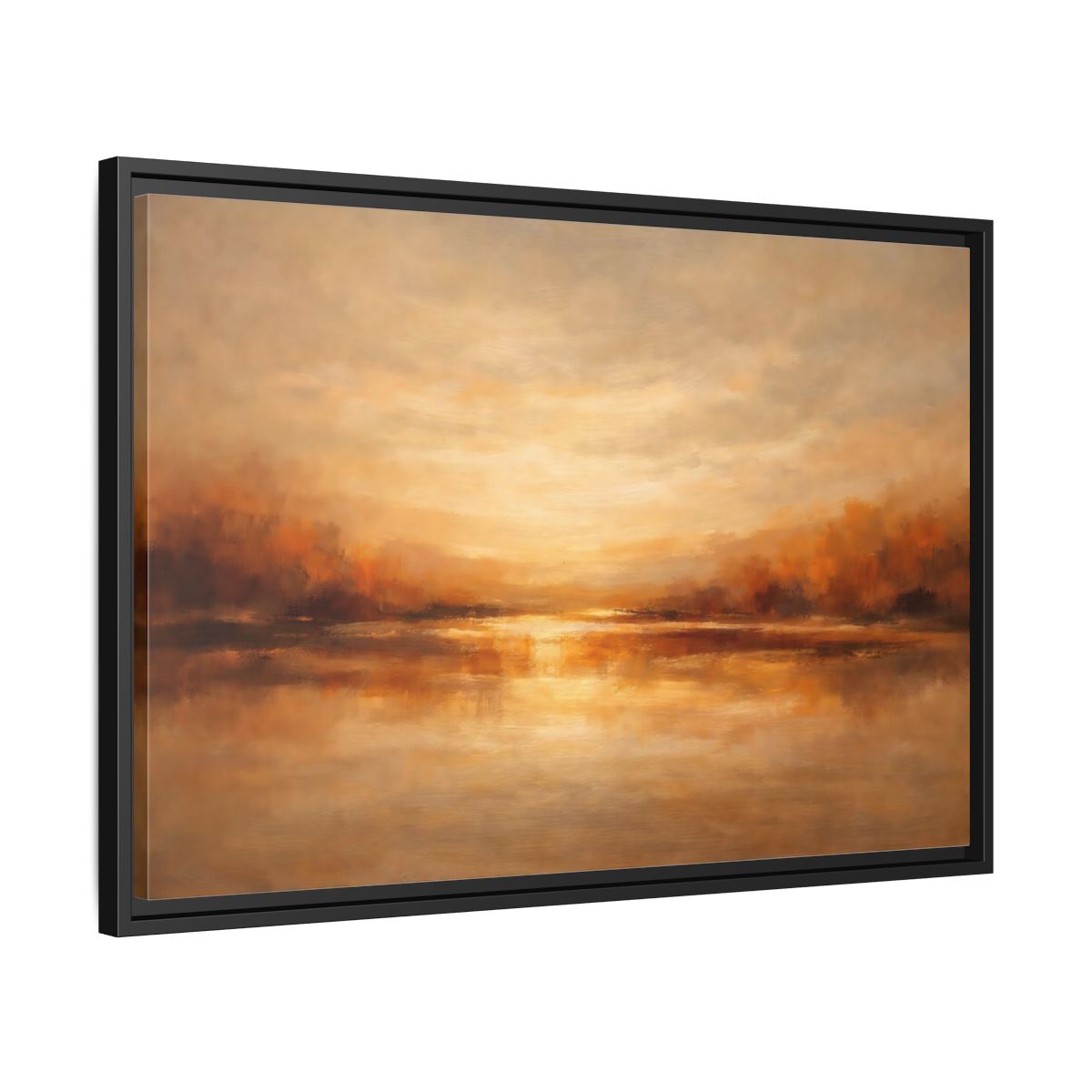 Side Mockup 14. Nature Sunset Lake Warm Autumn Landscape shown as stretched canvas wall art