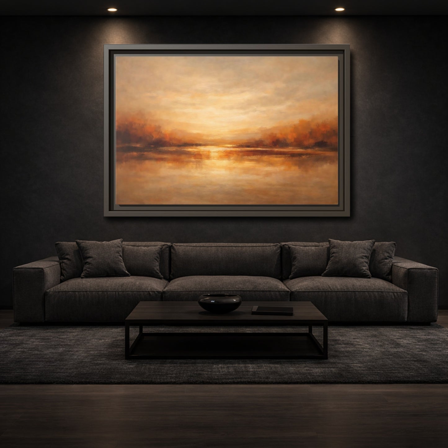 Mockup 2. Nature Sunset Lake Warm Autumn Landscape shown as stretched canvas wall art