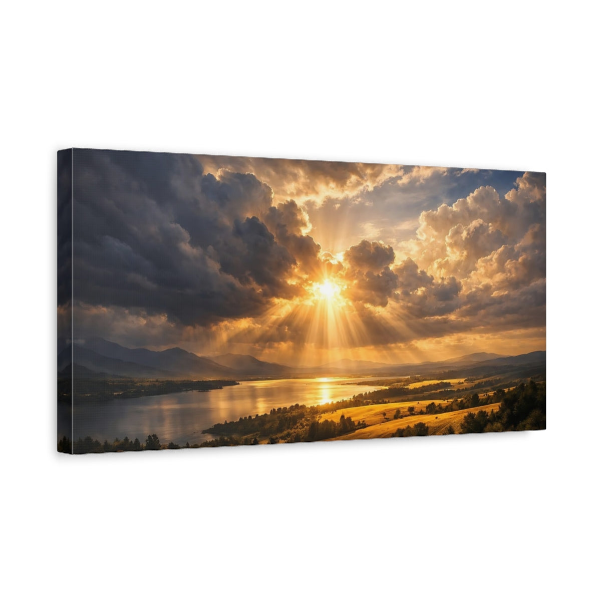 Side Mockup 3. Nature Sunset Landscape Golden Sunset Landscape shown as stretched canvas wall art