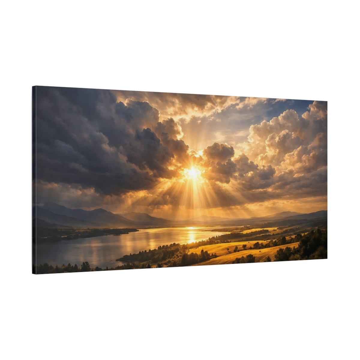 Main Mockup. Nature Sunset Landscape Golden Sunset Landscape shown as stretched canvas wall art