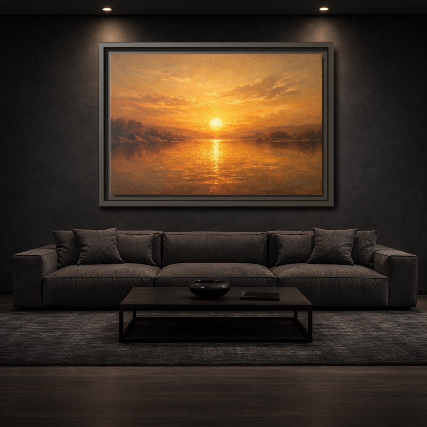 Mockup 2. Nature Sunset Landscape Golden Sunset Landscape shown as stretched canvas wall art
