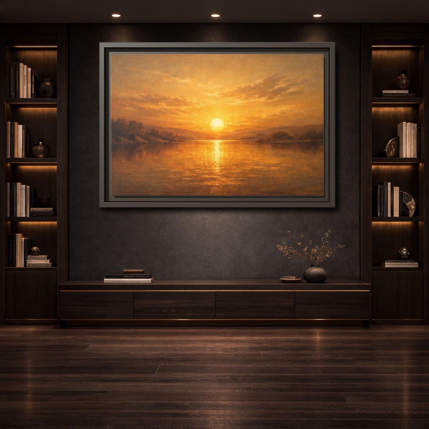 Mockup 3. Nature Sunset Landscape Golden Sunset Landscape shown as stretched canvas wall art