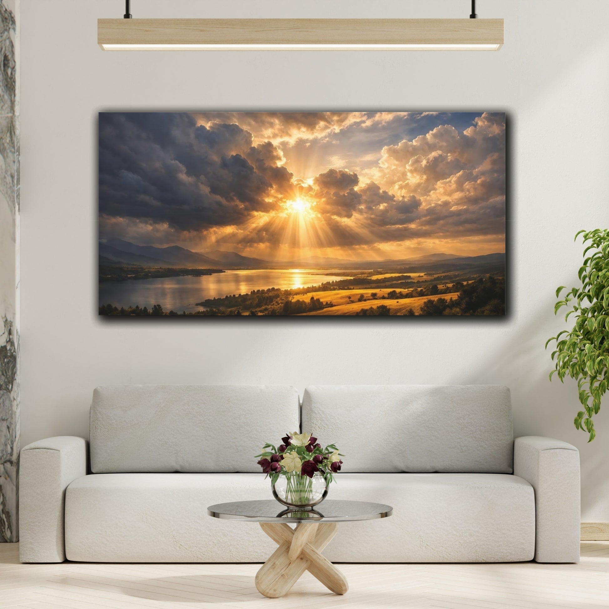 Mockup 3. Nature Sunset Landscape Golden Sunset Landscape shown as stretched canvas wall art
