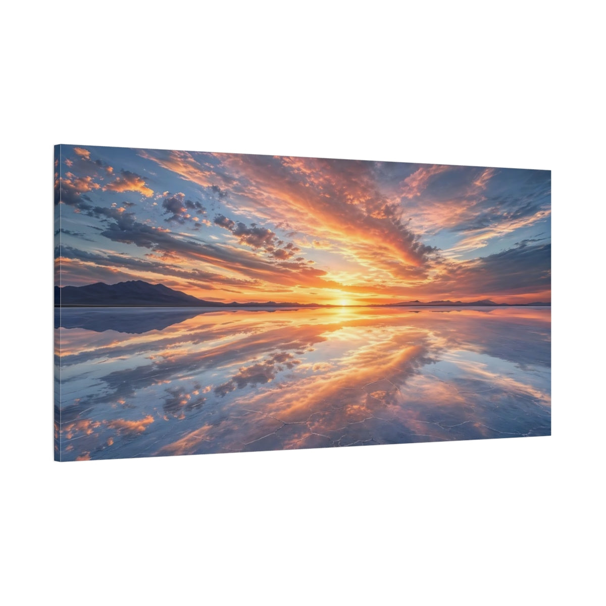 Side Mockup 2. Nature Sunset Landscape Orange Blue Sunset shown as stretched canvas wall art