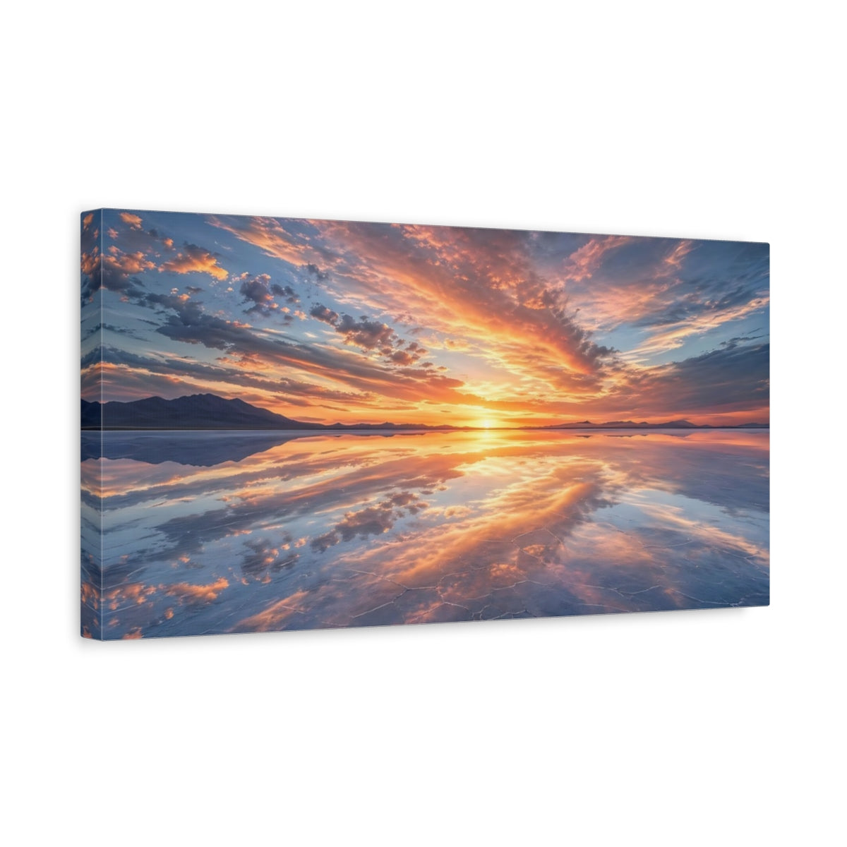 Side Mockup 3. Nature Sunset Landscape Orange Blue Sunset shown as stretched canvas wall art