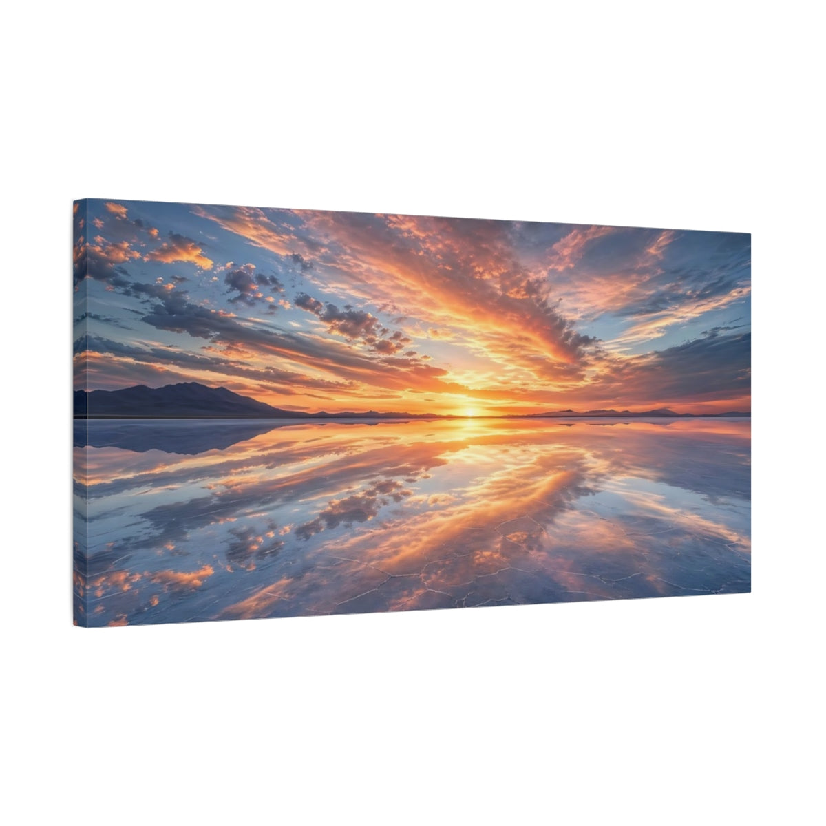 Side Mockup 1. Nature Sunset Landscape Orange Blue Sunset shown as stretched canvas wall art