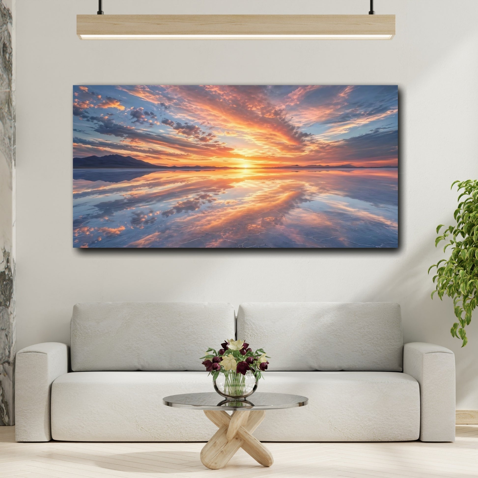 Mockup 3. Nature Sunset Landscape Orange Blue Sunset shown as stretched canvas wall art