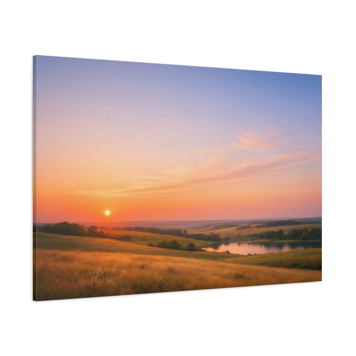 Side Mockup 1. Nature Sunset Landscape Orange Sunset shown as stretched canvas wall art