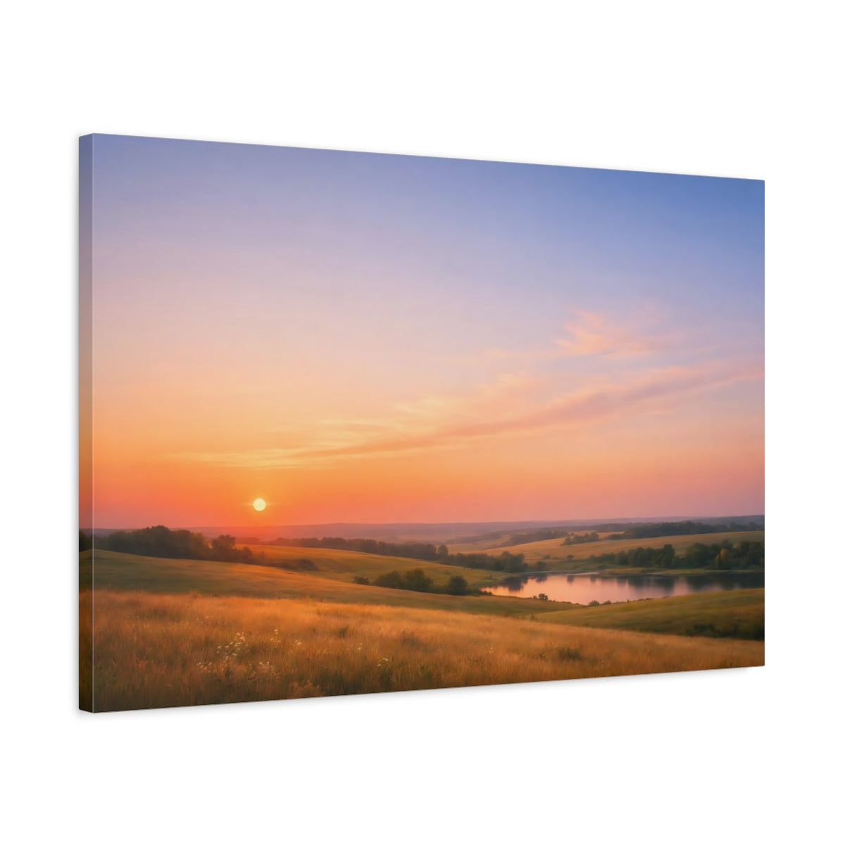 Side Mockup 2. Nature Sunset Landscape Orange Sunset shown as stretched canvas wall art