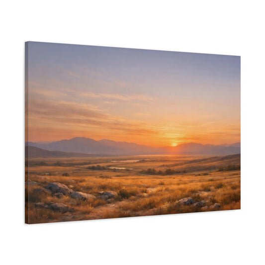 Main Mockup. Nature Sunset Landscape Orange Sunset shown as stretched canvas wall art