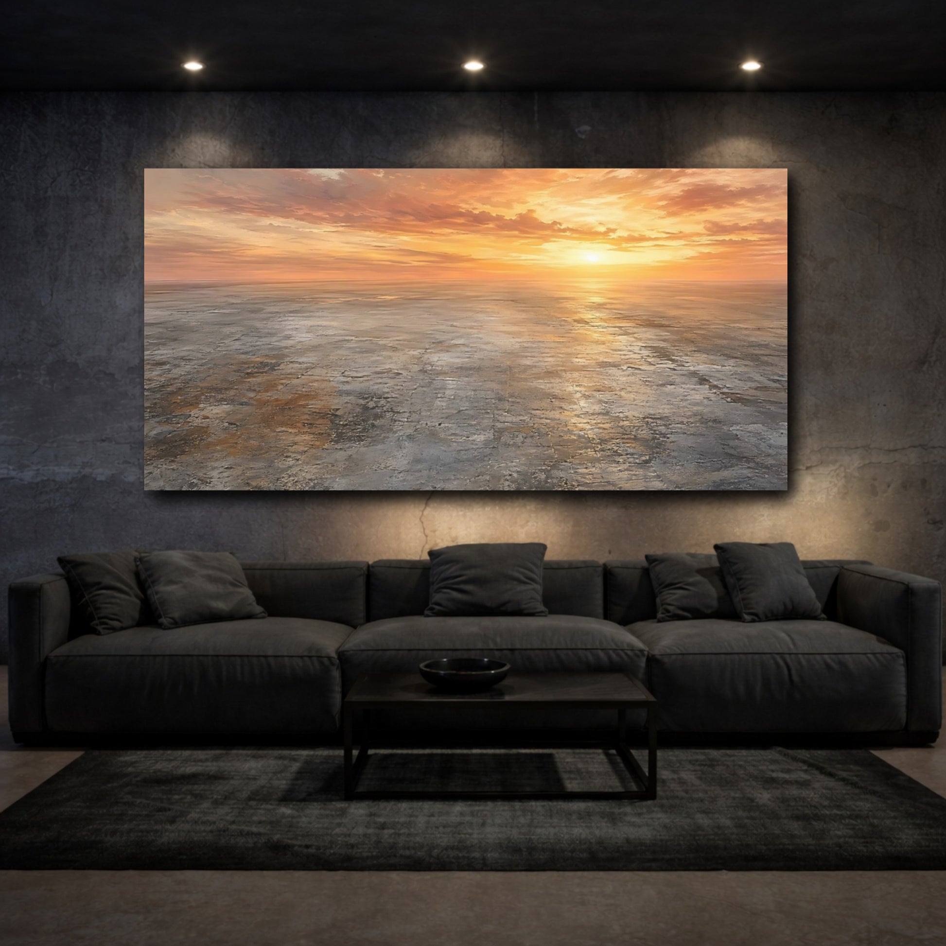 Mockup 2. Nature Sunset Landscape Orange Sunset Landscape shown as stretched canvas wall art