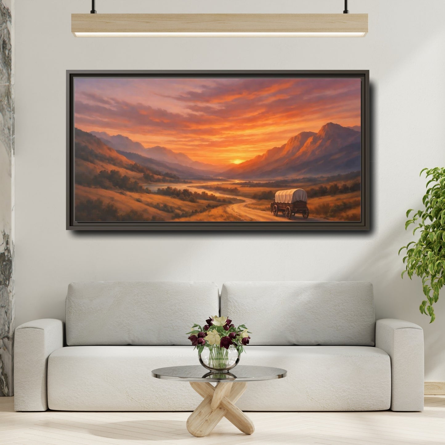 Mockup 3. Nature Sunset Landscape Orange Sunset Landscape shown as stretched canvas wall art