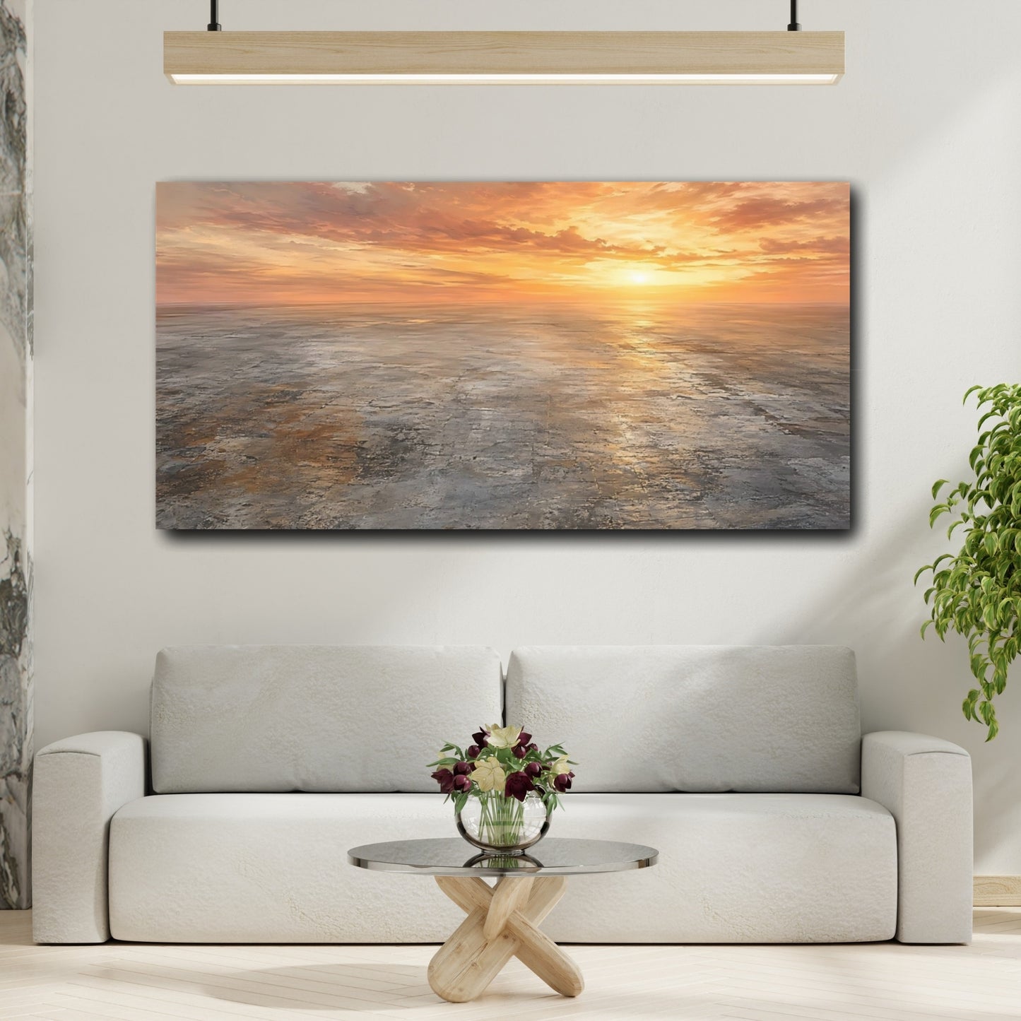 Mockup 3. Nature Sunset Landscape Orange Sunset Landscape shown as stretched canvas wall art