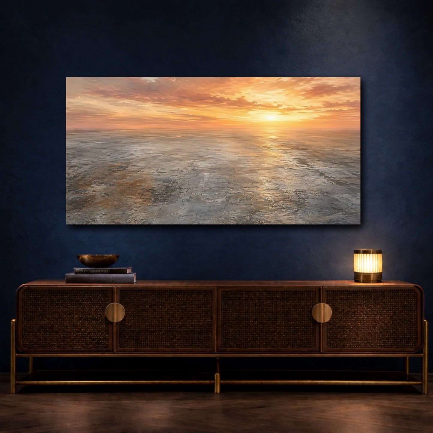 Mockup 4. Nature Sunset Landscape Orange Sunset Landscape shown as stretched canvas wall art