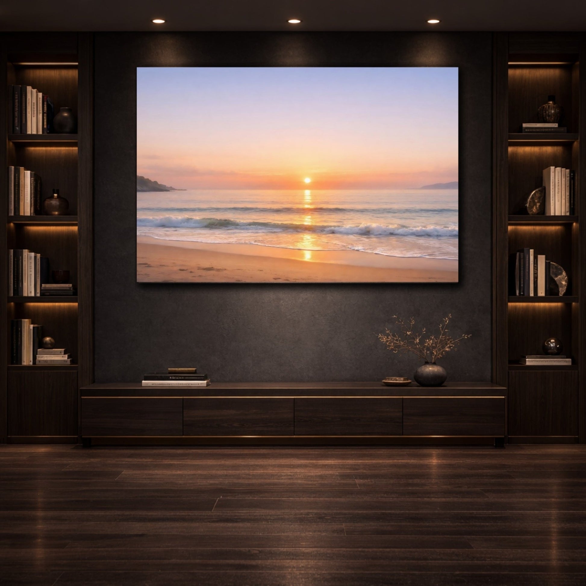 Nature Sunset Ocean Orange Blue - Canvas Wall Art Print - YesArtYes