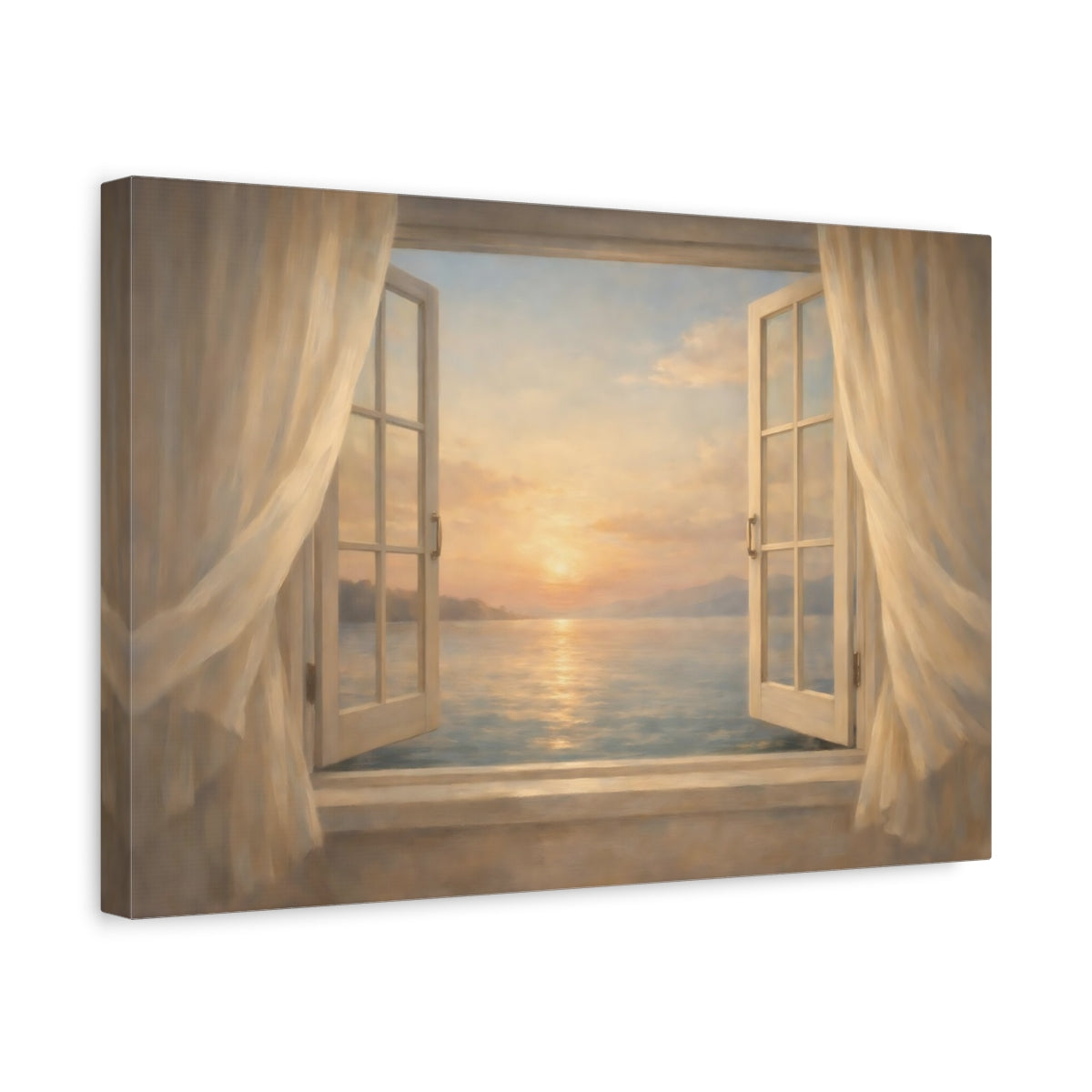 Side Mockup 4. Nature Sunset Ocean Pastel Ocean Sunset shown as stretched canvas wall art