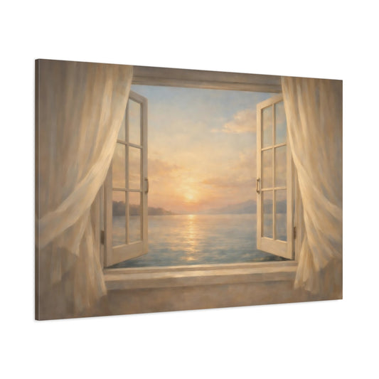 Main Mockup. Nature Sunset Ocean Pastel Ocean Sunset shown as stretched canvas wall art
