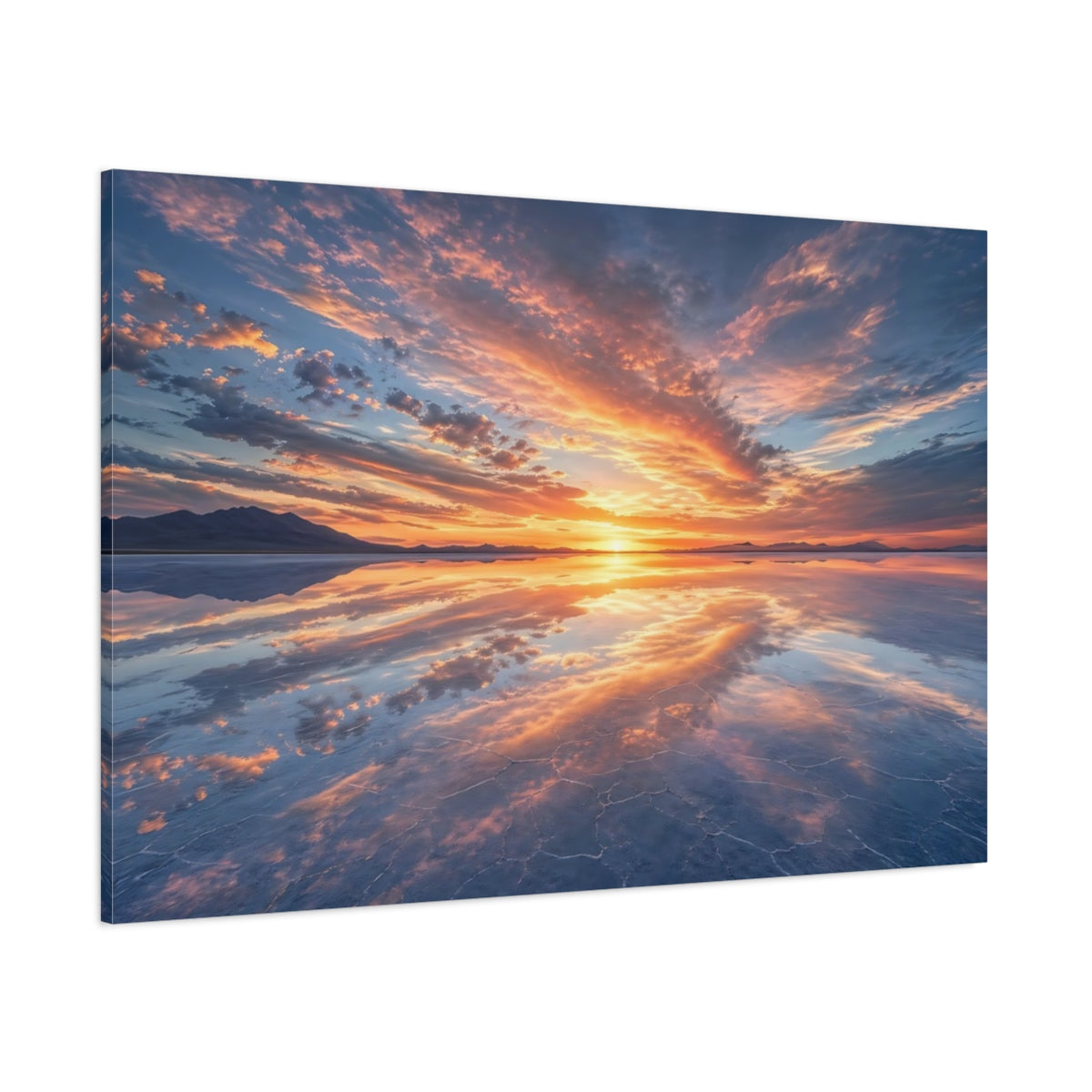 Side Mockup 1. Nature Sunset Orange And Blue shown as stretched canvas wall art