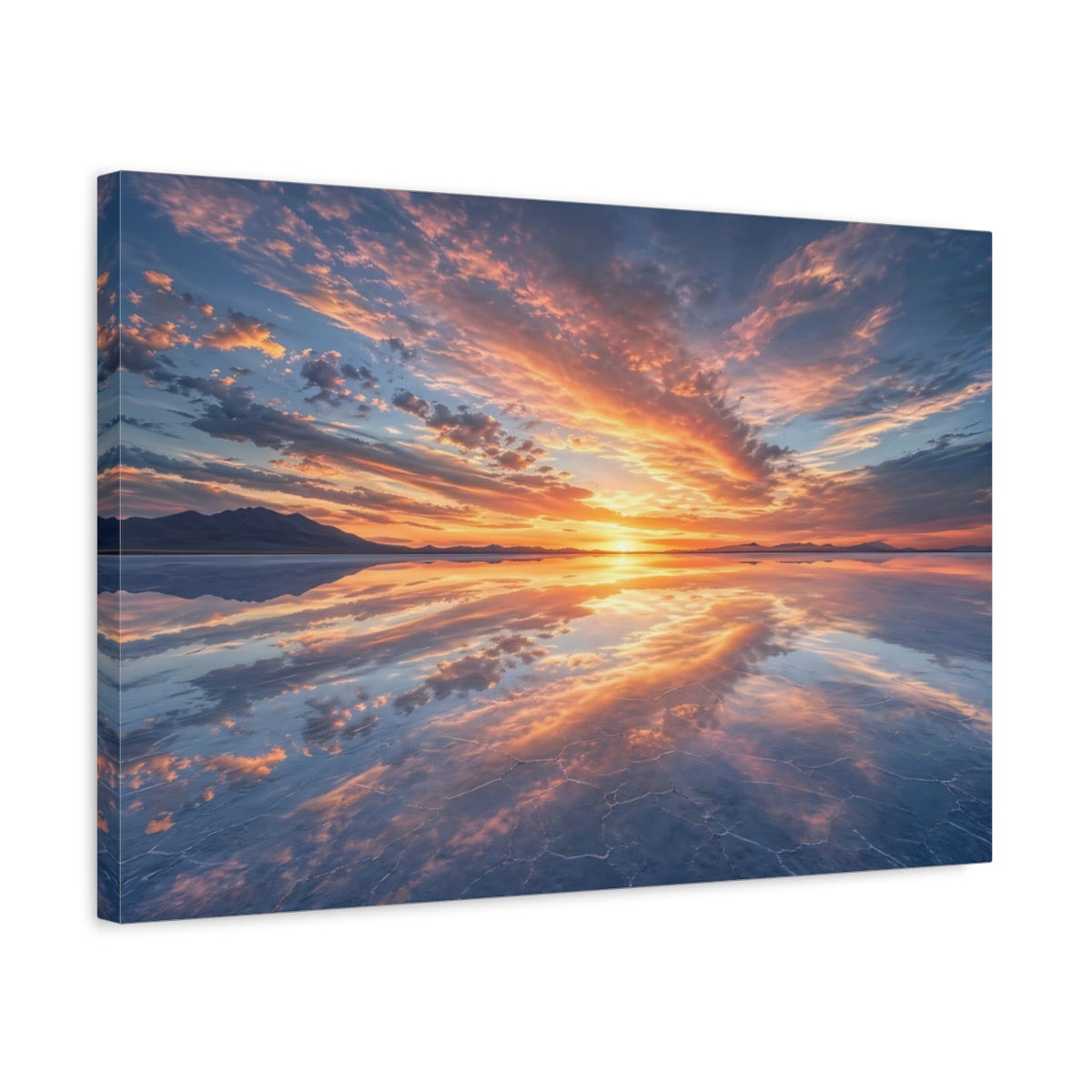 Side Mockup 3. Nature Sunset Orange And Blue shown as stretched canvas wall art