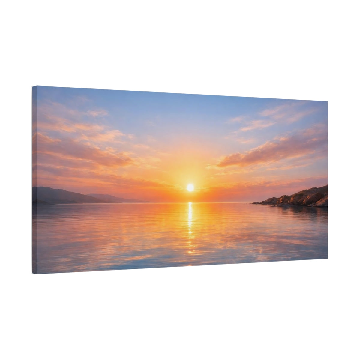 Side Mockup 1. Nature Sunset Orange And Blue Sunset shown as stretched canvas wall art