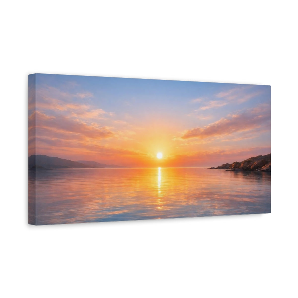Side Mockup 3. Nature Sunset Orange And Blue Sunset shown as stretched canvas wall art