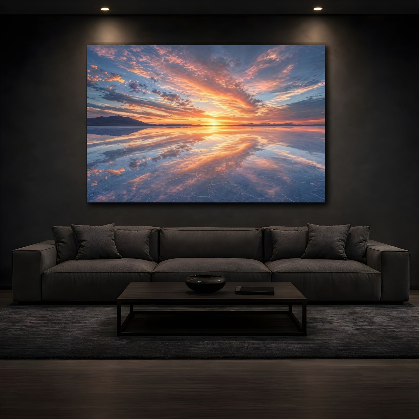 Mockup 4. Nature Sunset Orange And Blue shown as stretched canvas wall art