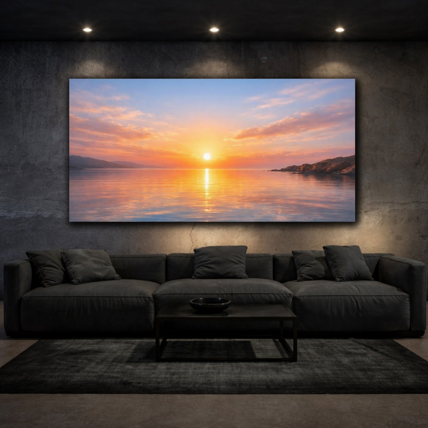 Mockup 2. Nature Sunset Orange And Blue Sunset shown as stretched canvas wall art