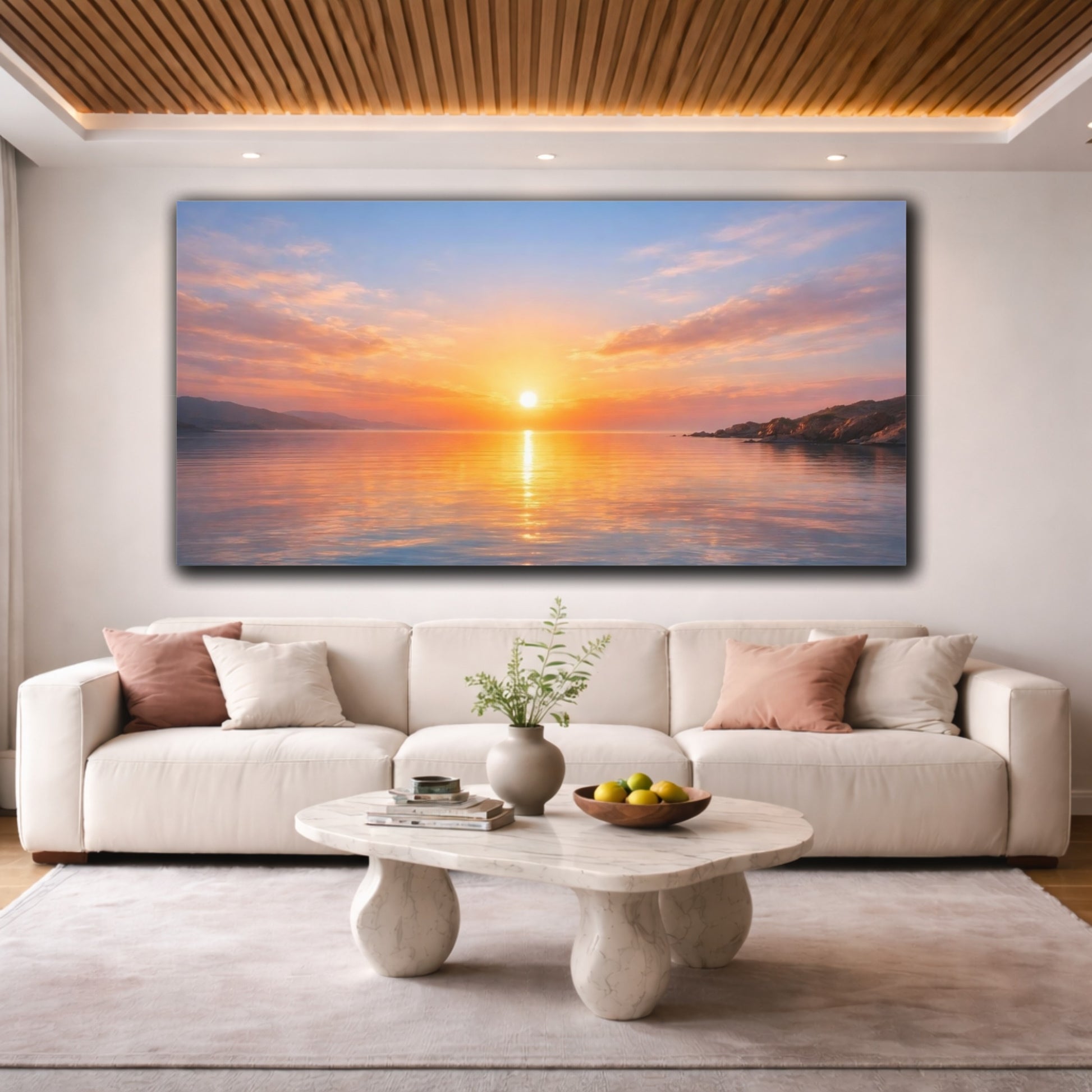 Mockup 3. Nature Sunset Orange And Blue Sunset shown as stretched canvas wall art